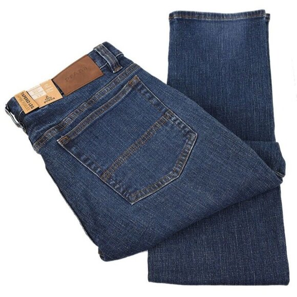 PRANA Medium Ozone Wash HILLGARD Slim Fit Tapered Leg 5 Pocket Jeans 30 32 NWT